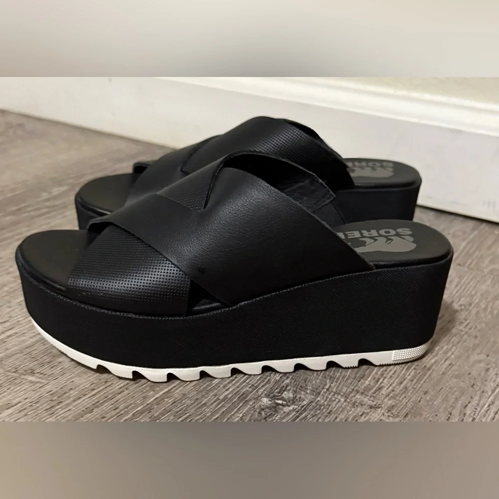 Sorel Cameron Flatform Mule Sandals | Black Platform Slides | Women’s Size 5